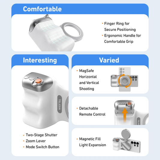 TELESIN  – Magnetic Camera Handle with Remote for iPhone & Android