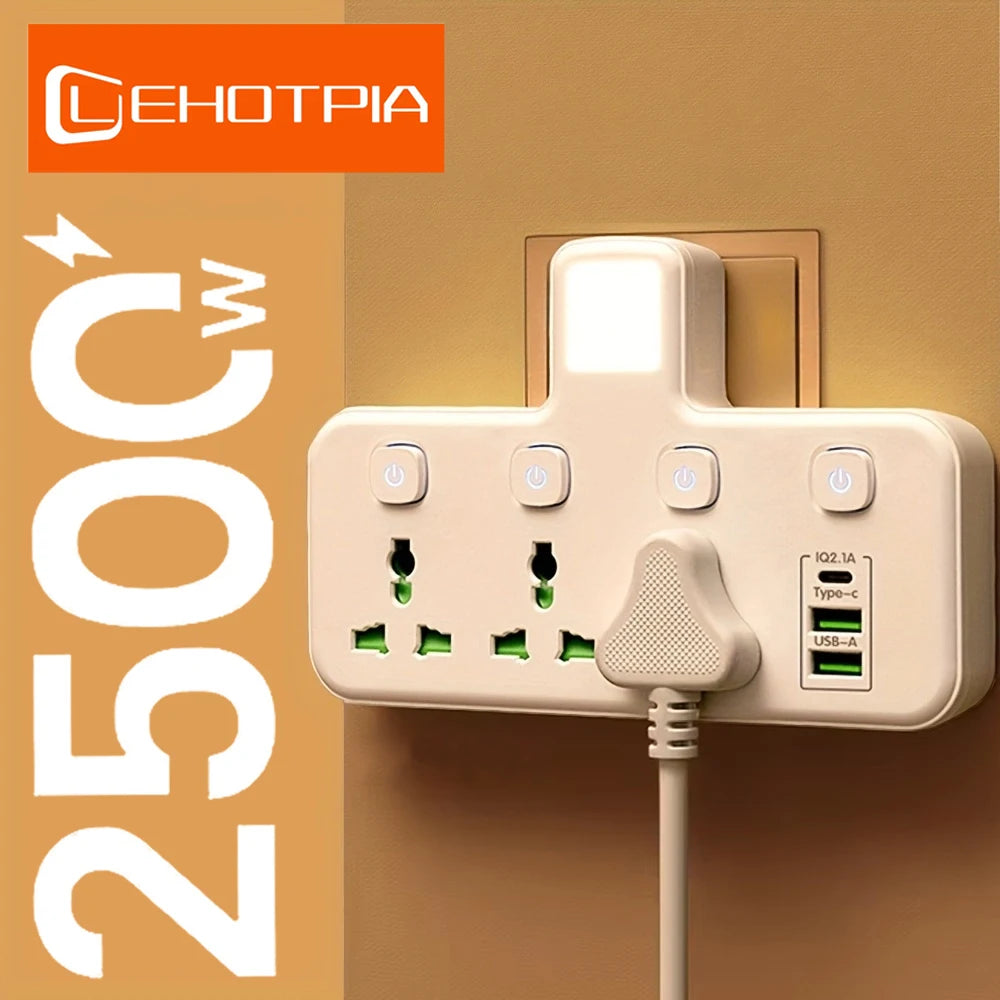 Universal Wall Power Strip with USB & Switch | EU UK US AU Plug Adapter