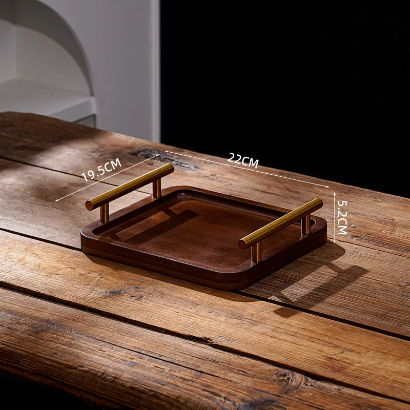 EleganceServe™ Wooden Tray with Gold Handles