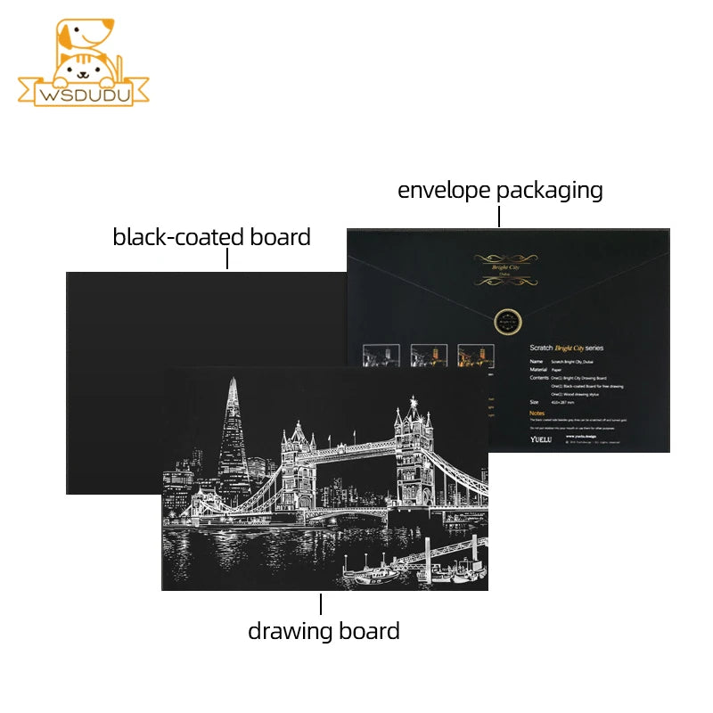 Scratch & Reveal: World Landmarks Night Edition – Stress Relief Art Kit for Adults & Kids