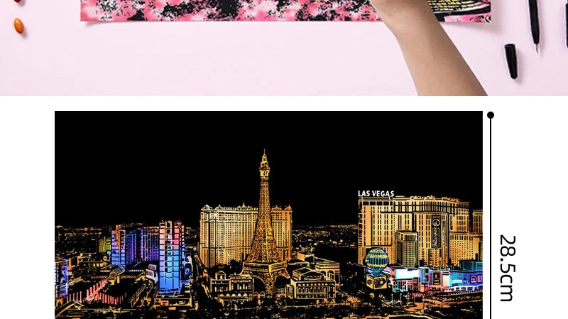 Scratch & Reveal: World Landmarks Night Edition – Stress Relief Art Kit for Adults & Kids