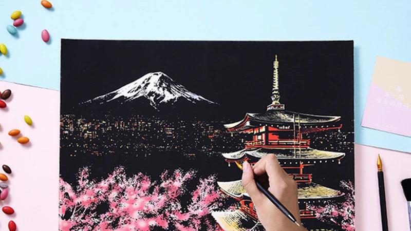 Scratch & Reveal: World Landmarks Night Edition – Stress Relief Art Kit for Adults & Kids