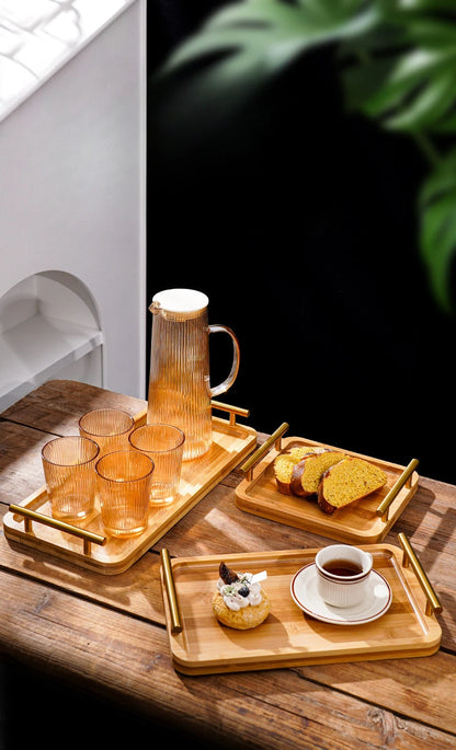 EleganceServe™ Wooden Tray with Gold Handles