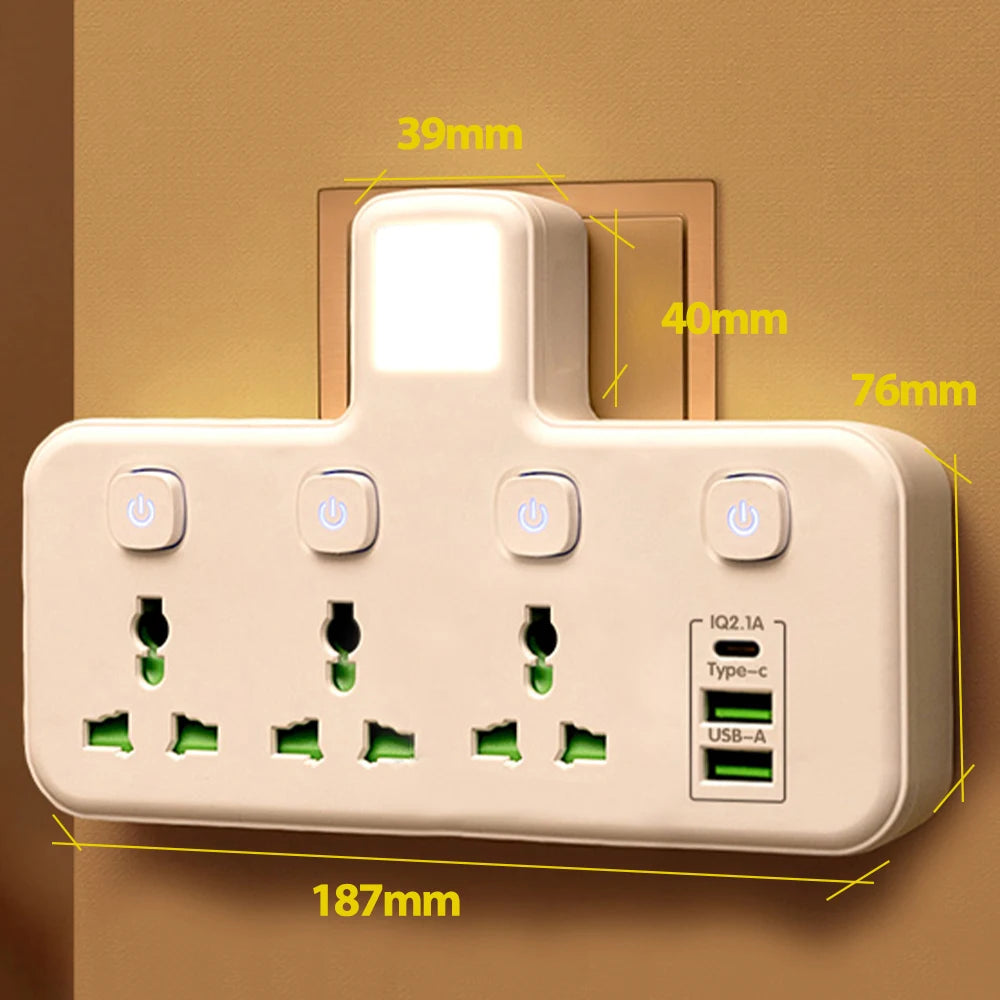 Universal Wall Power Strip with USB & Switch | EU UK US AU Plug Adapter