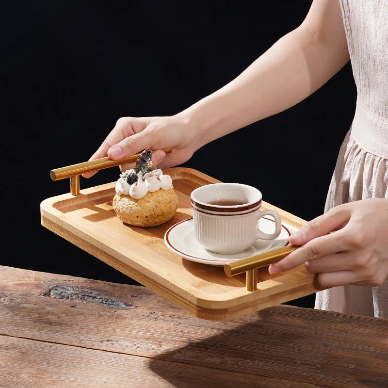 EleganceServe™ Wooden Tray with Gold Handles