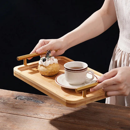 EleganceServe™ Wooden Tray with Gold Handles