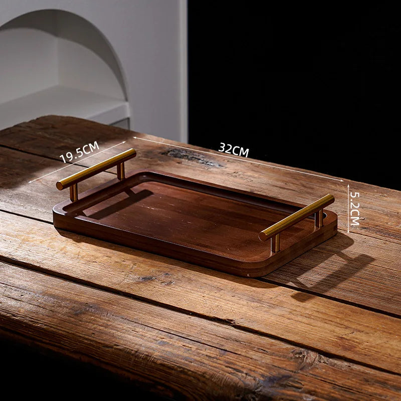 EleganceServe™ Wooden Tray with Gold Handles