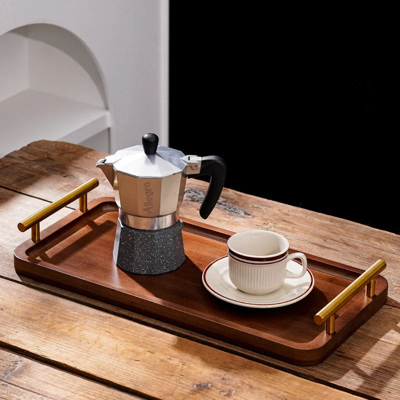 EleganceServe™ Wooden Tray with Gold Handles
