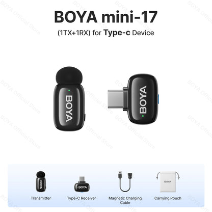 Mini micrófono de solapa inalámbrico BOYA para iOS y Android