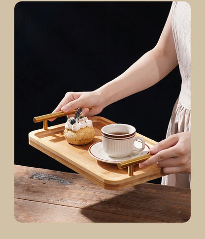 EleganceServe™ Wooden Tray with Gold Handles
