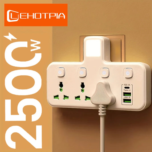 Universal Wall Power Strip with USB & Switch | EU UK US AU Plug Adapter