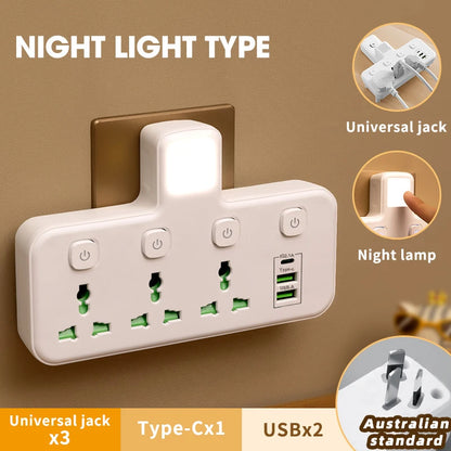 Universal Wall Power Strip with USB & Switch | EU UK US AU Plug Adapter