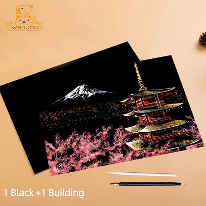 Scratch & Reveal: World Landmarks Night Edition – Stress Relief Art Kit for Adults & Kids