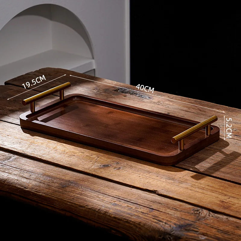 EleganceServe™ Wooden Tray with Gold Handles