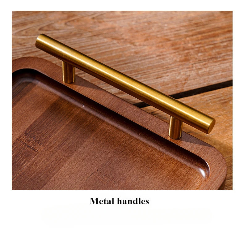 EleganceServe™ Wooden Tray with Gold Handles