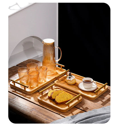 EleganceServe™ Wooden Tray with Gold Handles