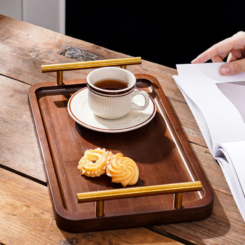 EleganceServe™ Wooden Tray with Gold Handles