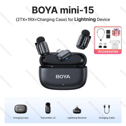 Mini micrófono de solapa inalámbrico BOYA para iOS y Android
