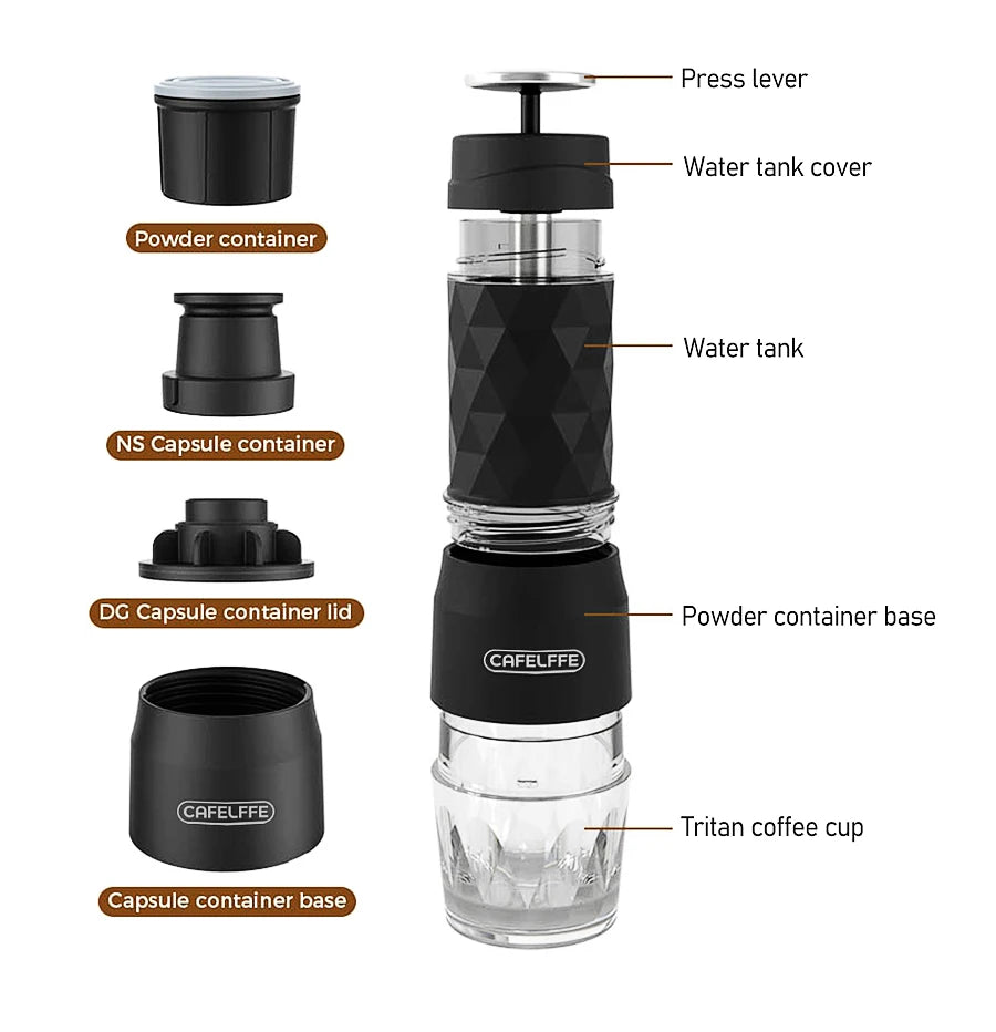 Cafelffe Hand Press Coffee Brewer 3-in-1 - Portable Espresso