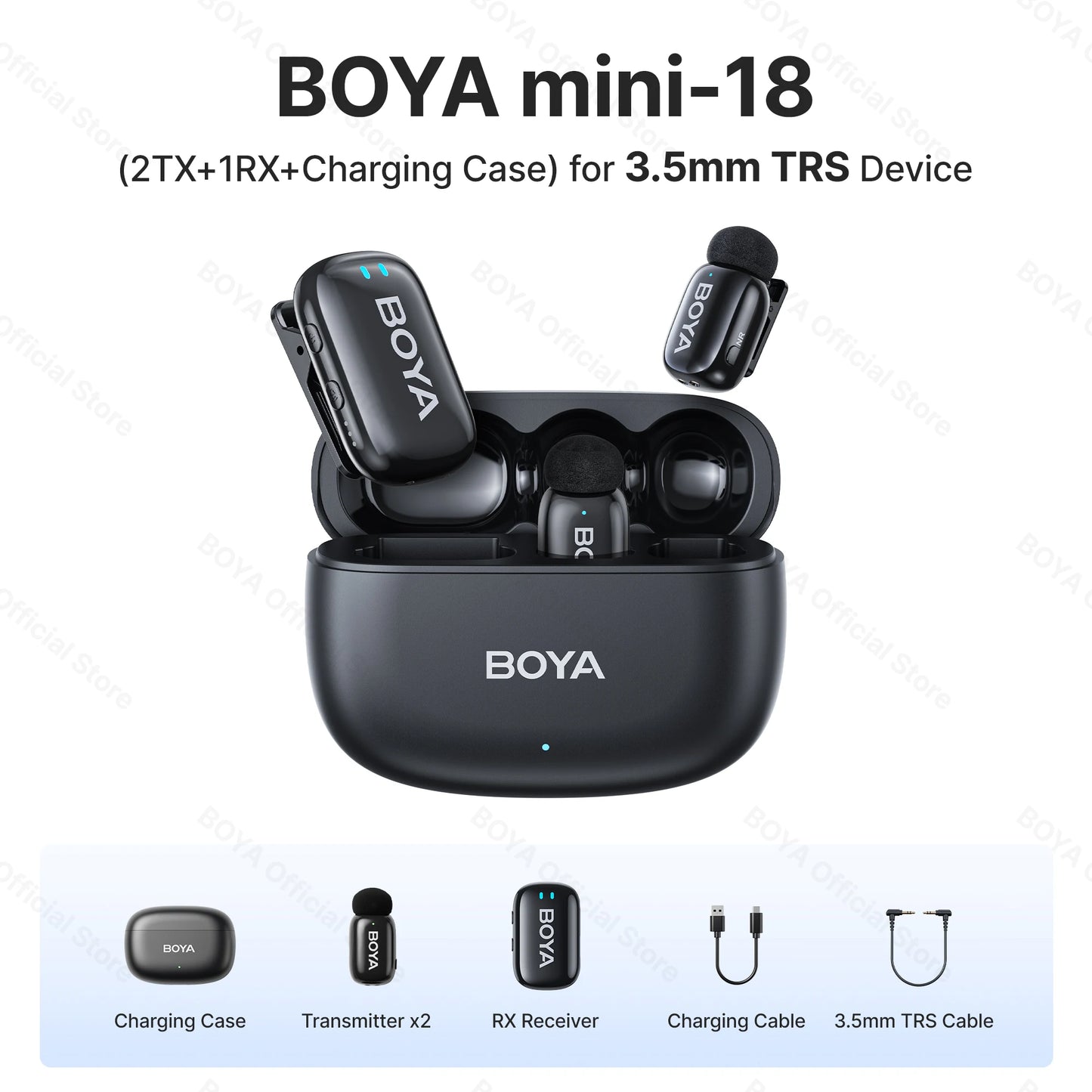 Mini micrófono de solapa inalámbrico BOYA para iOS y Android