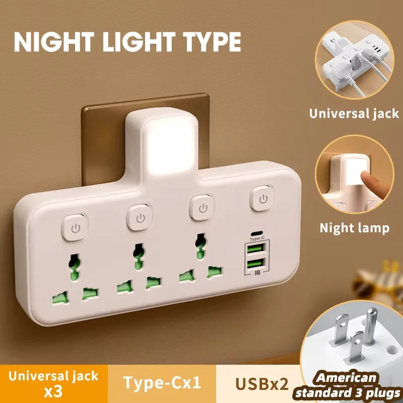 Universal Wall Power Strip with USB & Switch | EU UK US AU Plug Adapter