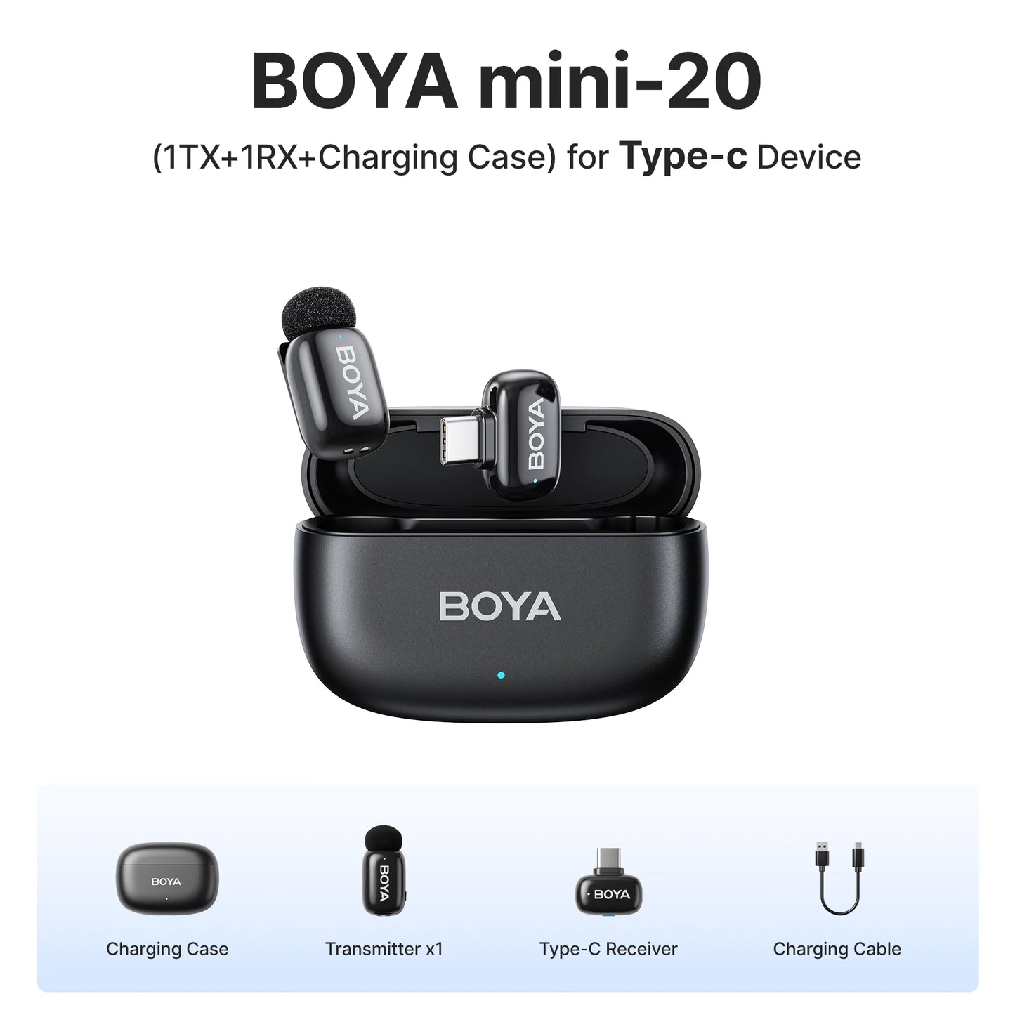 Mini micrófono de solapa inalámbrico BOYA para iOS y Android