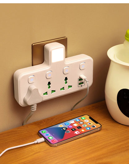 Universal Wall Power Strip with USB & Switch | EU UK US AU Plug Adapter
