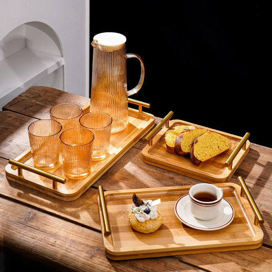 EleganceServe™ Wooden Tray with Gold Handles