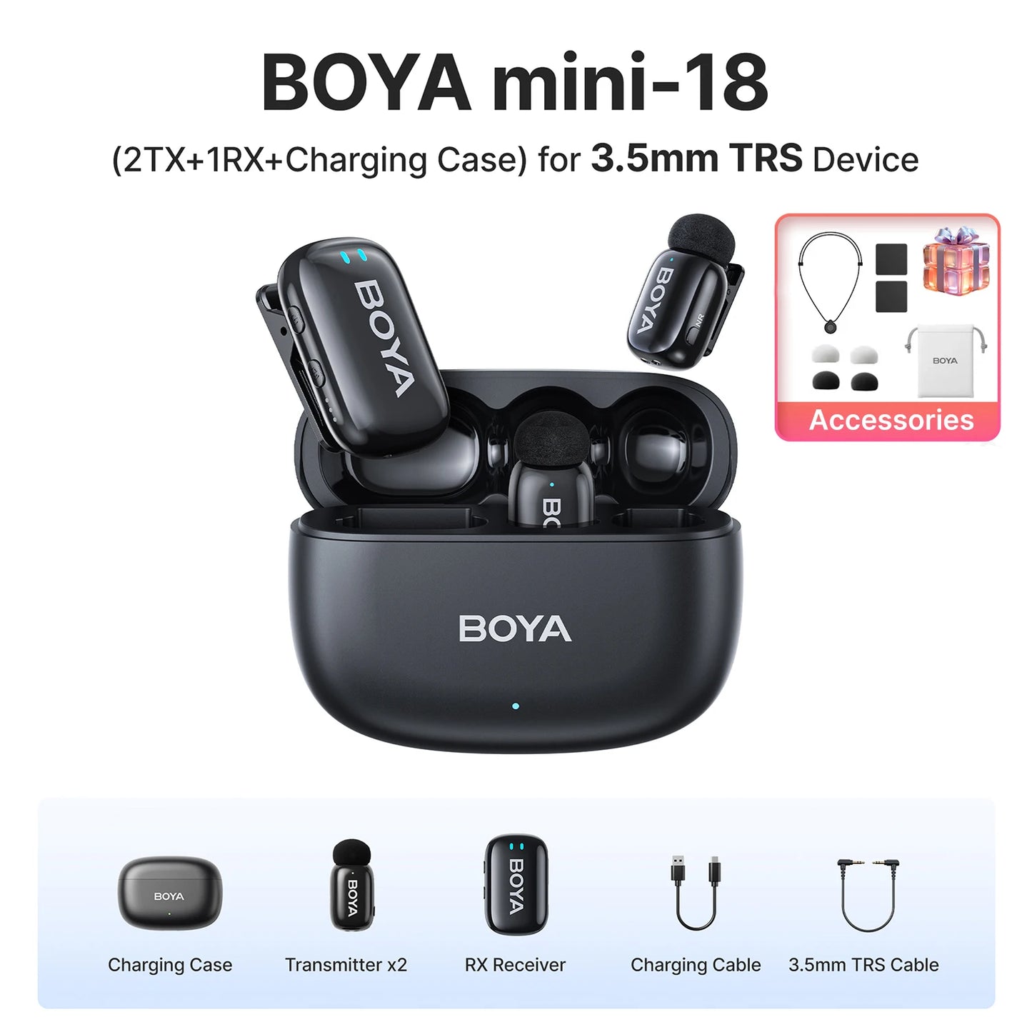 Mini micrófono de solapa inalámbrico BOYA para iOS y Android