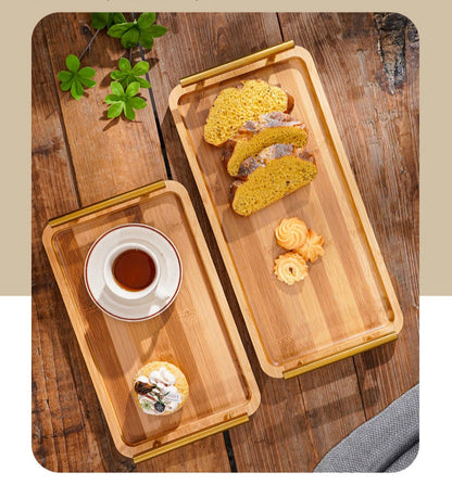 EleganceServe™ Wooden Tray with Gold Handles