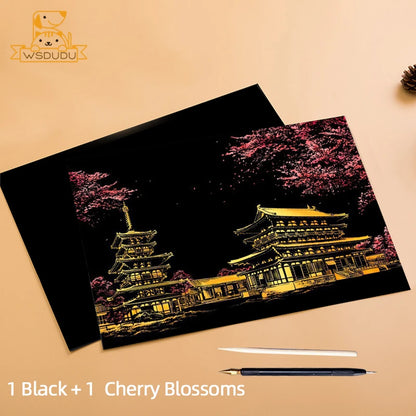 Scratch & Reveal: World Landmarks Night Edition – Stress Relief Art Kit for Adults & Kids