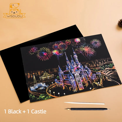 Scratch & Reveal: World Landmarks Night Edition – Stress Relief Art Kit for Adults & Kids
