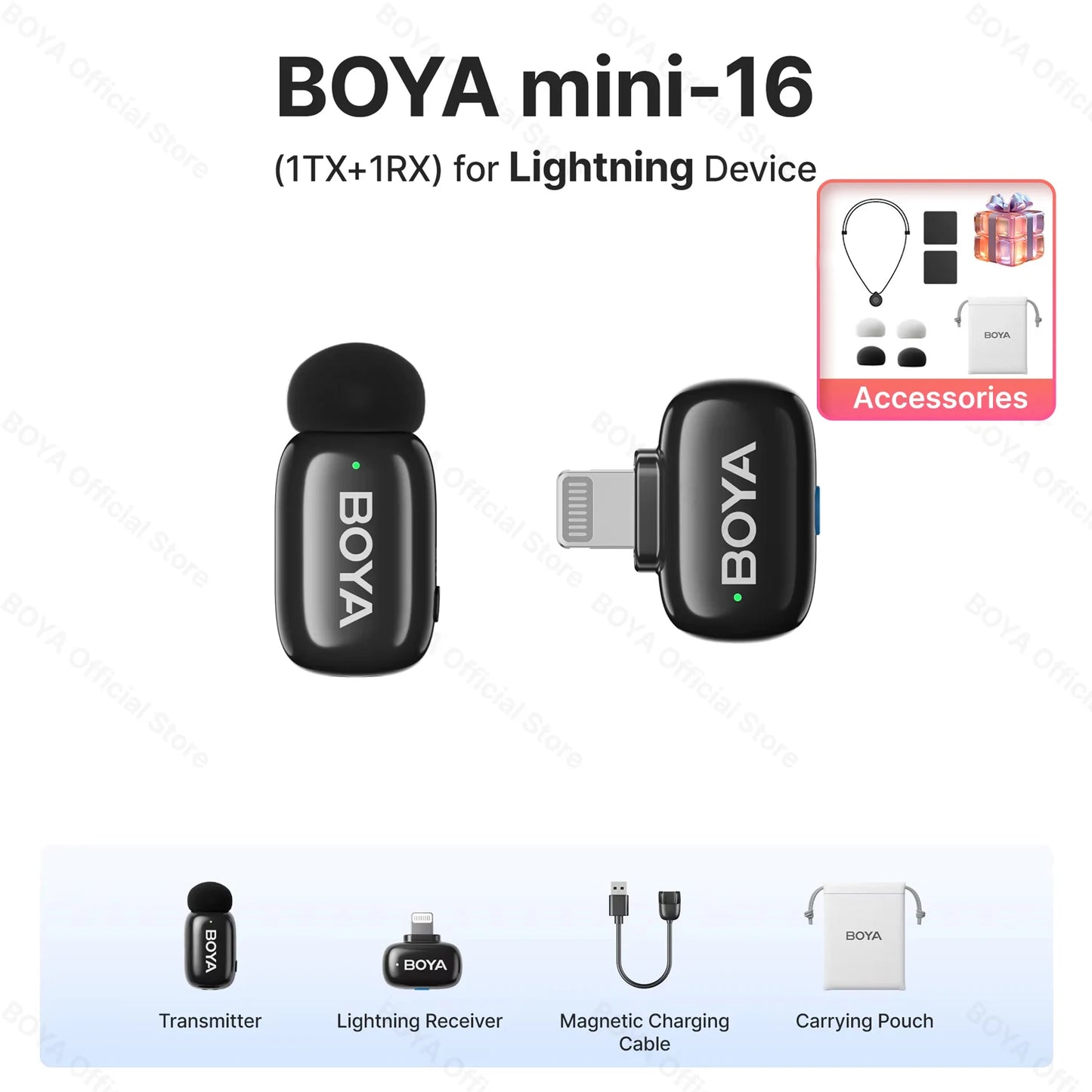 Mini micrófono de solapa inalámbrico BOYA para iOS y Android