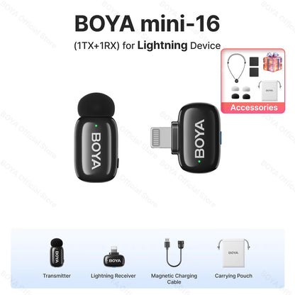 Mini micrófono de solapa inalámbrico BOYA para iOS y Android