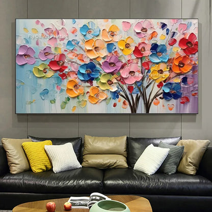 Luxe Petal | 3D Hand-Painted Abstract Gold Flowers – Elegant Knife Canvas Wall Art