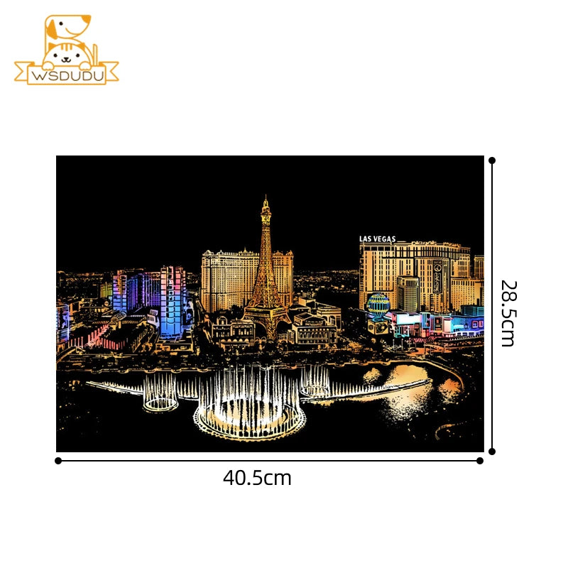 Scratch & Reveal: World Landmarks Night Edition – Stress Relief Art Kit for Adults & Kids