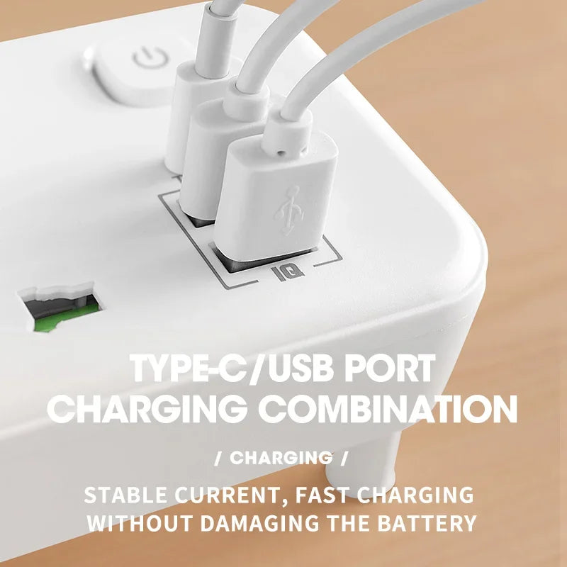 Universal Wall Power Strip with USB & Switch | EU UK US AU Plug Adapter
