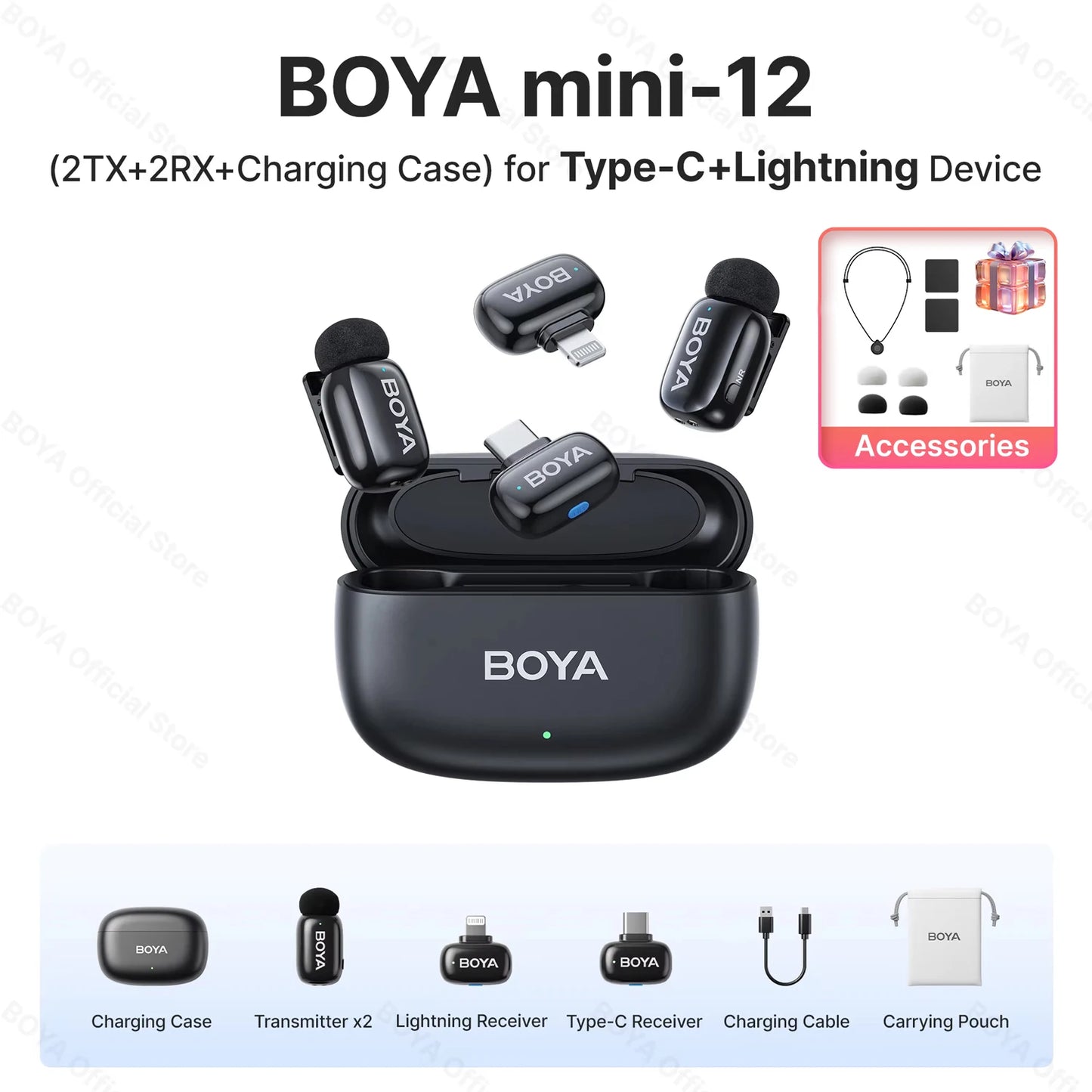 Mini micrófono de solapa inalámbrico BOYA para iOS y Android