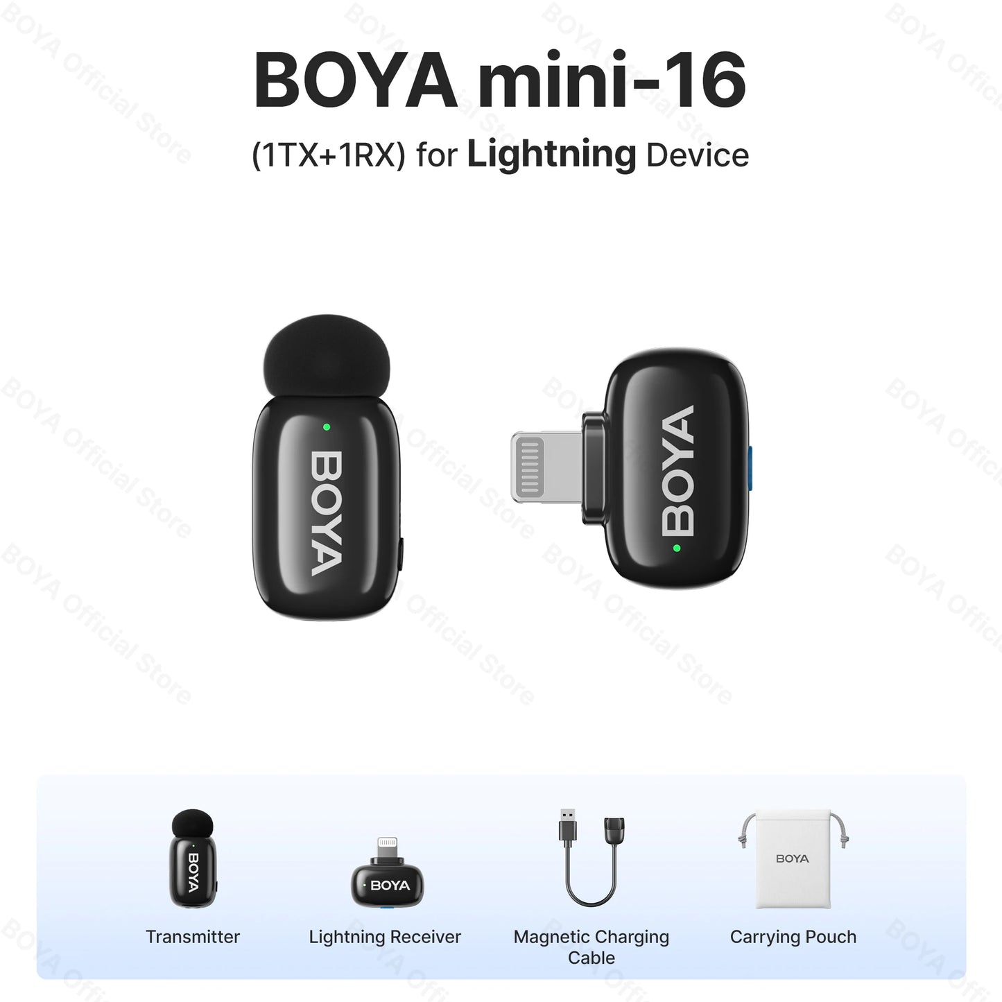 Mini micrófono de solapa inalámbrico BOYA para iOS y Android