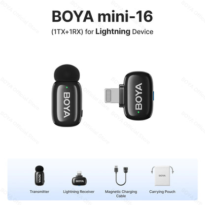 Mini micrófono de solapa inalámbrico BOYA para iOS y Android