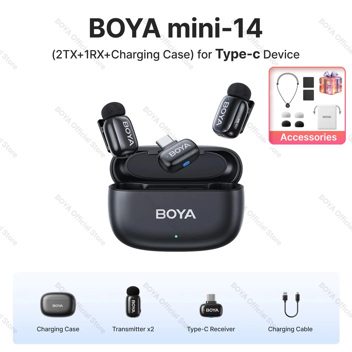 Mini micrófono de solapa inalámbrico BOYA para iOS y Android