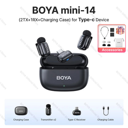 Mini micrófono de solapa inalámbrico BOYA para iOS y Android