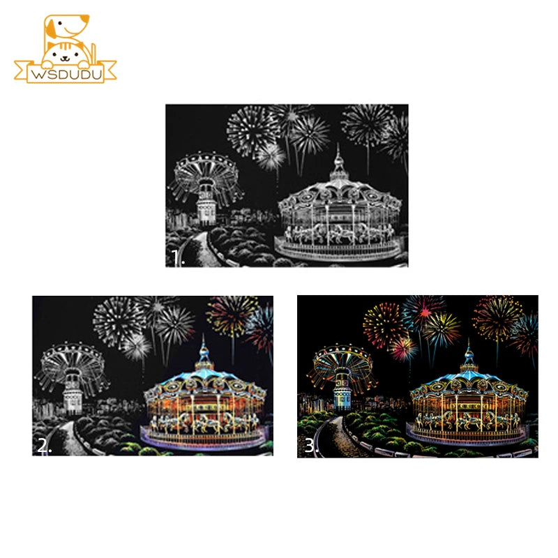 Scratch & Reveal: World Landmarks Night Edition – Stress Relief Art Kit for Adults & Kids