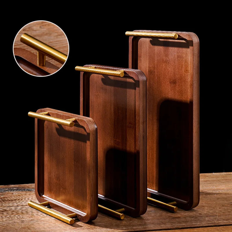 EleganceServe™ Wooden Tray with Gold Handles