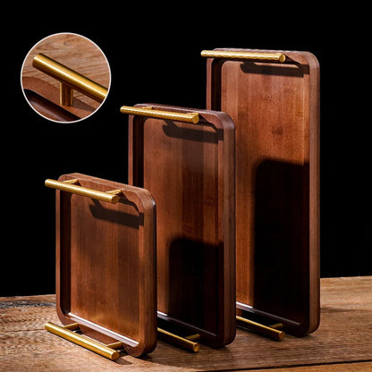 EleganceServe™ Wooden Tray with Gold Handles
